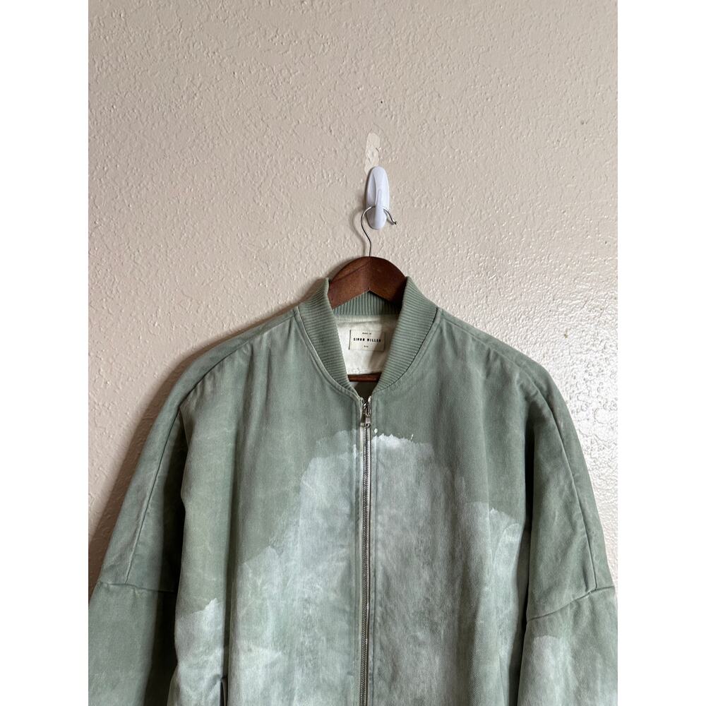 Simon Miller Stone Washed Sage Green Bomber Denim Jacket Mens Medium - Picture 12 of 13